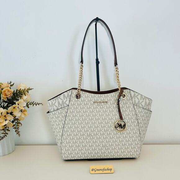 Michael Kors Purse jet set travel large chain tote shoulder bag vanilla MK - Picture 1 of 10